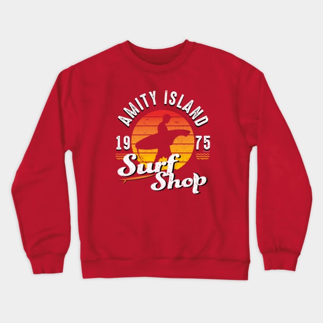 Amity Island Surf Shop (Universal © UCS LLC) Crewneck Sweatshirt by Alema Art